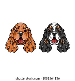 English Cocker Spaniels portraits. Dog breed. Two dogs. Vector illustration