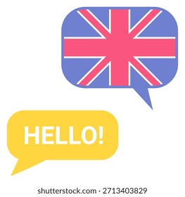 Conversación en inglés. Aprendizaje de idiomas. Icono de palabras de saludo