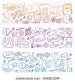 English course. E-learning, online education. English language