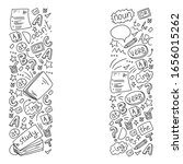 English courses. Doodle vector concept illustration of learning english language.