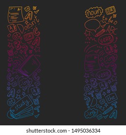 English courses. Doodle vector concept illustration of learning english language.