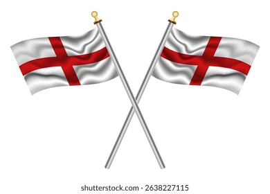 English crossed flags on isolated background, vector illustration. Two crossed national flags of England.