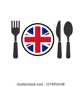 English cuisine icon. english food icon. spoon, fork and knife with UK flag. 