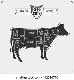 English cuts of beef. Vector illustration.
