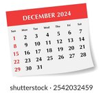 ENGLISH december 2024 calendar. Vector illustration. Monthly planning for your business events