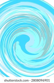  English Description (50 words):

This abstract digital artwork depicts a dynamic, swirling vortex rendered in cool tones. Broad, sweeping strokes of bright blue, cyan, sky blue, and muted gray spin around a central whirlpool. The overlapping, energetic curves create a fluid sensation of movement and liquid texture reminiscent of crashing waves or a storm.