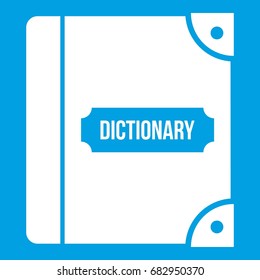 English dictionary icon white isolated on blue background vector illustration