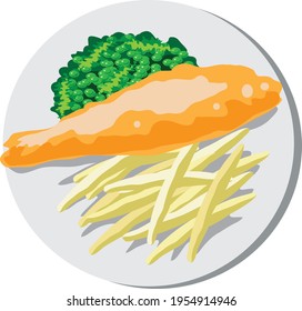 English dish, Fried Fish Potato Chips , British Cuisine - Vector