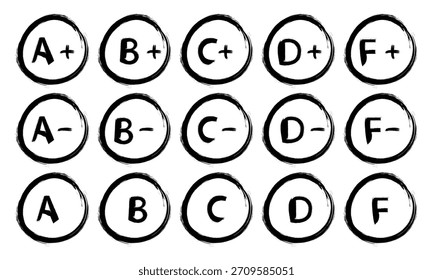 Conjunto De Marcas De Grado De Examen De Inglés: Vector De Lápiz Escrito A Mano, Colección De Marcas De Grado: Estilo Educativo De Garabato.
