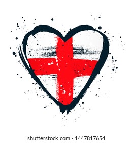 English flag in the form of a big heart. Vector illustration on white background. Brush strokes drawn by hand.