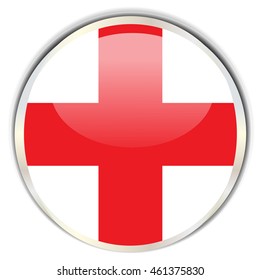 English Flag. Glossy button with glare in bright round frame.