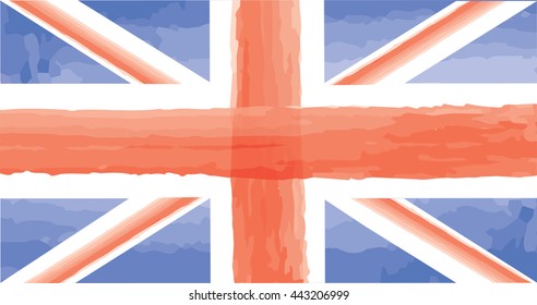English flag. Great Britain with watercolor painted texture flag isolated Vector illustration travel England sign