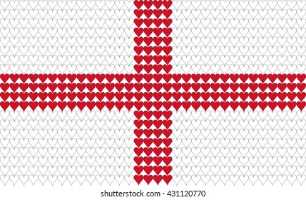 The English flag in hearts. Vector.