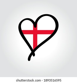 English flag heart-shaped hand drawn logo. Vector illustration.