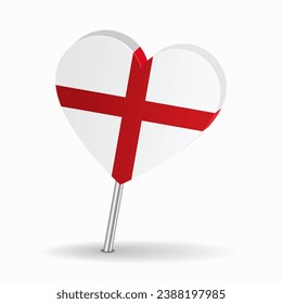 Diseño del puntero del mapa en forma de corazón de la bandera inglesa. Ilustración vectorial.