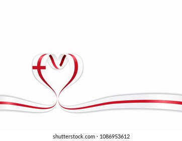 English flag heart-shaped wavy ribbon. Vector illustration.