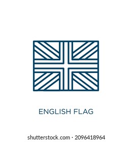 icono de marca en inglés. Icono de contorno de la bandera inglesa lineal delgado aislado en fondo blanco. Señal de la bandera inglesa del vector de línea, símbolo para web y móvil