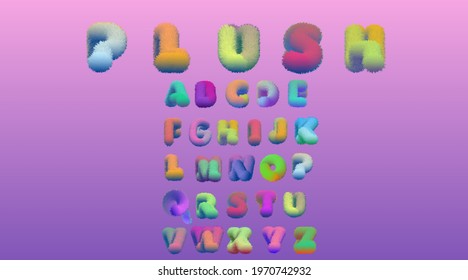 English fluffy alphabet in 3d style. Creative vector font design. Creative set of three-dimensional alphabet with the ability to change the color. Plump, plush alphabet