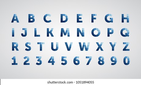 English font from abstract square elements in the form of a mosaic and pixel letters of the alphabet