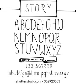 English font letter A-Z and 0-9 by hand writing