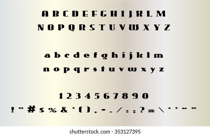 English font set. Alphabet, numbers and symbols. Font type