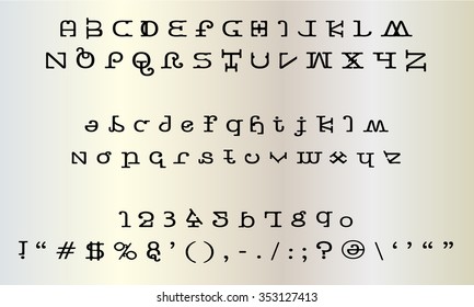 English font set. Alphabet, numbers and symbols. Font type
