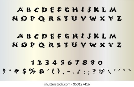 English font set. Alphabet, numbers and symbols. Font type