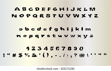 English font set. Alphabet, numbers and symbols. Font type.