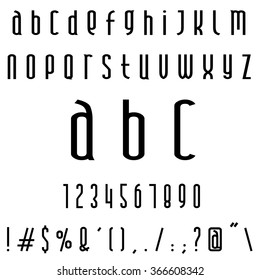 English font set. Alphabet, numbers and symbols. Font type. Latin alphabet font type.