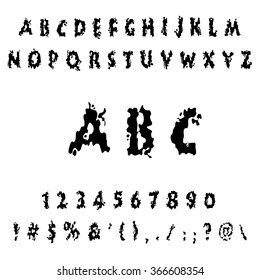 English font set. Alphabet, numbers and symbols. Font type. Latin alphabet font type.
