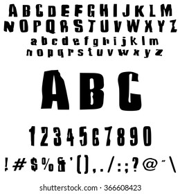 English font set. Alphabet, numbers and symbols. Font type. Latin alphabet font type.