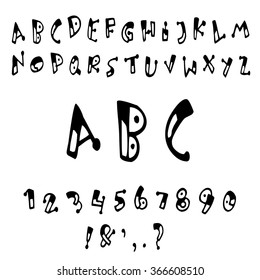 English font set. Alphabet, numbers and symbols. Font type. Latin alphabet font type.