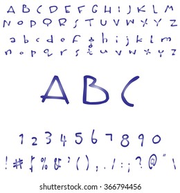 English font set. Alphabet, numbers and symbols. Font type. Latin alphabet font type.