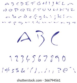 English font set. Alphabet, numbers and symbols. Font type. Latin alphabet font type.