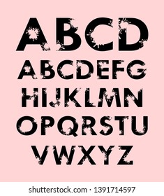 English font in sloppy style with ink