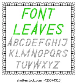English font from vector leaves. Simple, strict. Ecology - natural products - nature