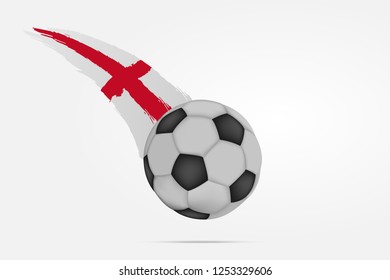 English football championship banner with 3d soccer ball and hand drawn calligraphy ink brush stripes England national flag colors. Vector design element illustration