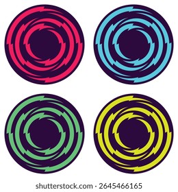 English football league four vector pink blue green yellow rounded winding lines on a circle dark purple background.