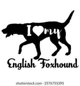 English Foxhound. dog silhouette, dog, dog breeds, logo, vector, silhouette, i love my dog, animal, illustration, icon, sign, design, black, symbol, pet, love