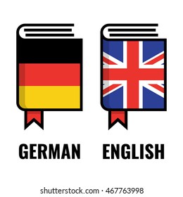 English and German dictionary flat vector icon on white background. Learn foreign language.