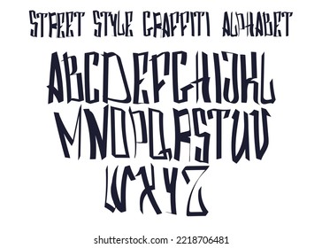 English graffiti street style font typographic alphabet. Outline grunge style. Graffiti font. Grange style, handwriting typography vector illustration. Letters is isolated on white background.