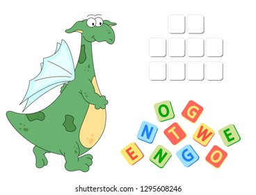 English grammar with green dragon. Three forms of the irregular verb to go. Order the letters
