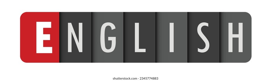 ENGLISH gray vector typography banner with initial letter highlighted in red