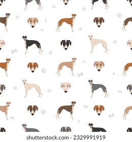 English greyhound dogs in different poses. Greyhounds seamless pattern.  Vector illustration