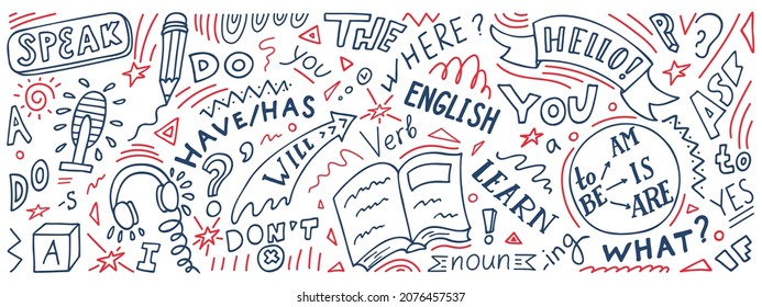 English. Hand drawn english language doodle