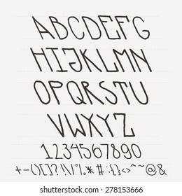 English hand-drawn alphabet of capital letters tilted to the left