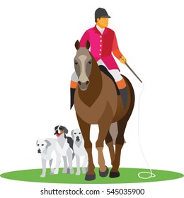 English hunter on horse with dogs