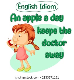 English idiom with an apple a day keeps the doctor away illustration