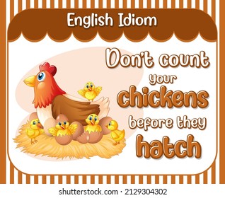 Englische Idiom mit zählen Sie Ihre Hühner nicht, bevor sie Illustration