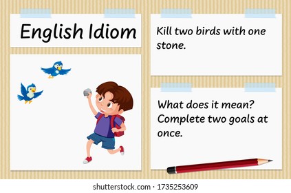 English idiom kill two birds with one stone template illustration
